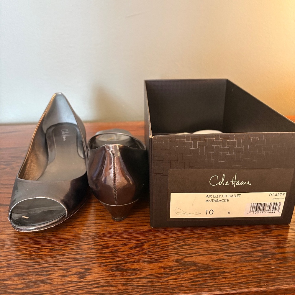 Cole Haan Air Elly Ballet Flats Peep Toe Anthracite Leather Size 10
